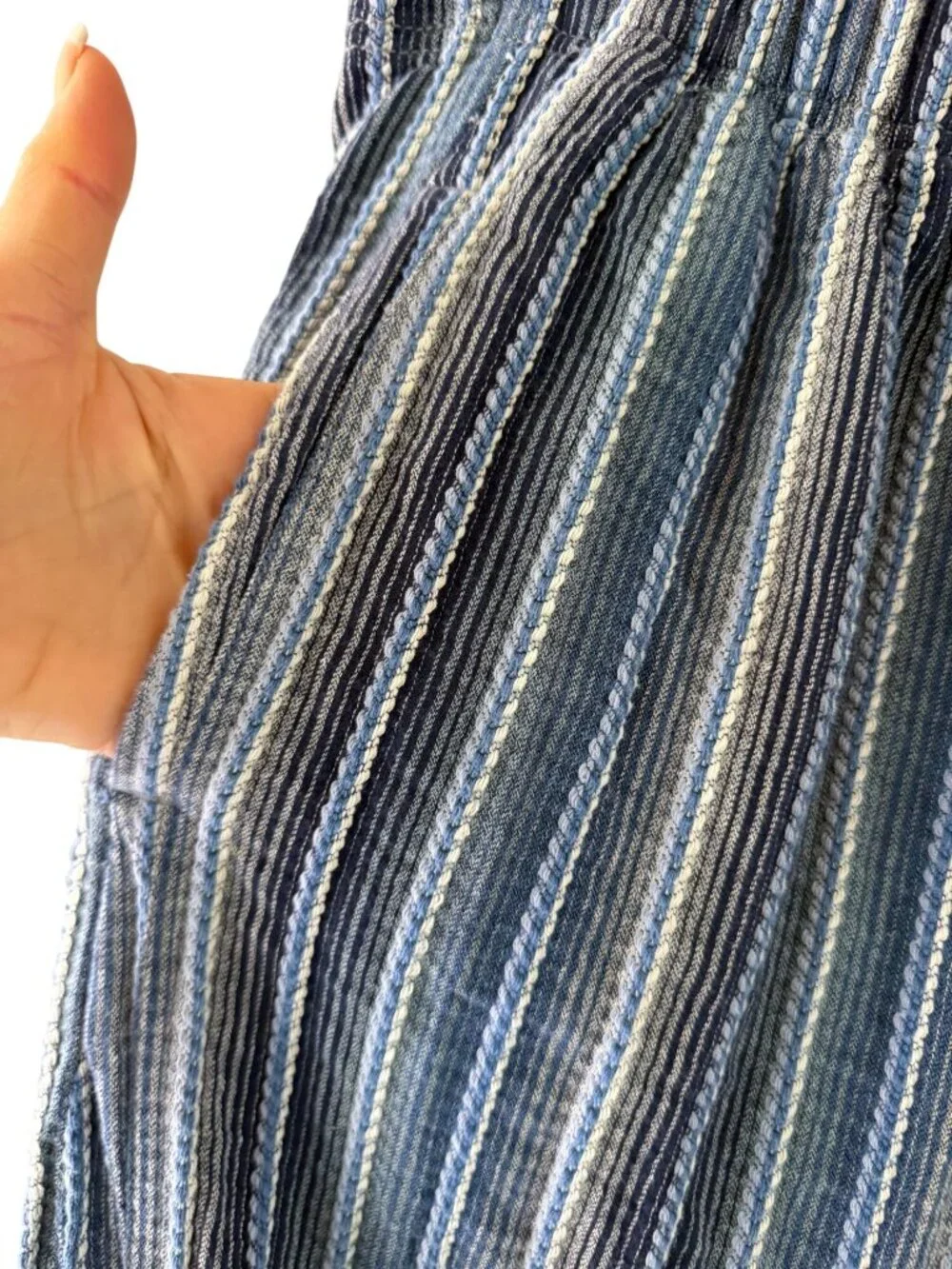 Free People Womens Stripe Wide Leg Mid-rise Pants Size Large Blue Cotton Casual